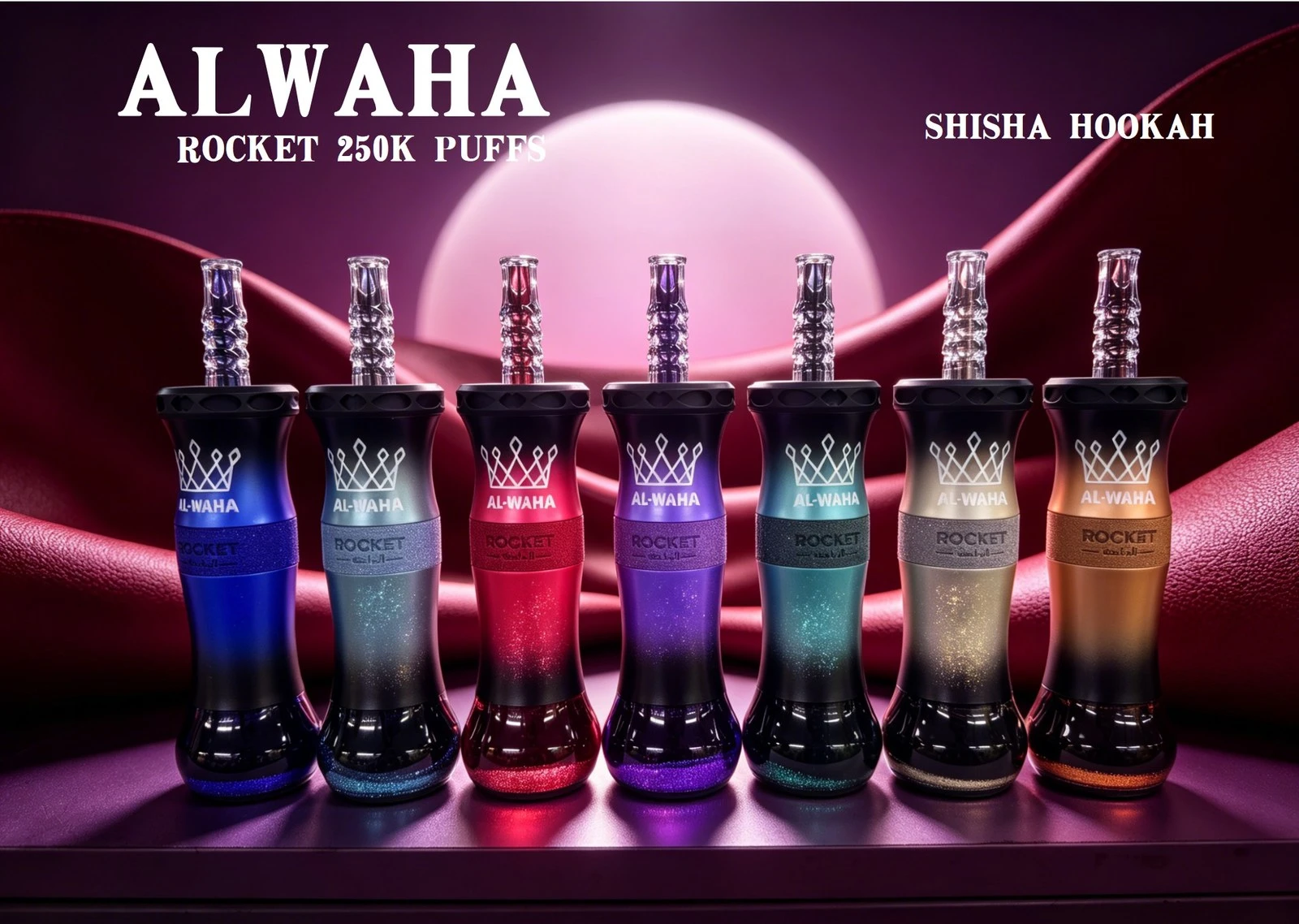 info-1-1 AL-WAHA ROCKET 250K shisha series in seven colours