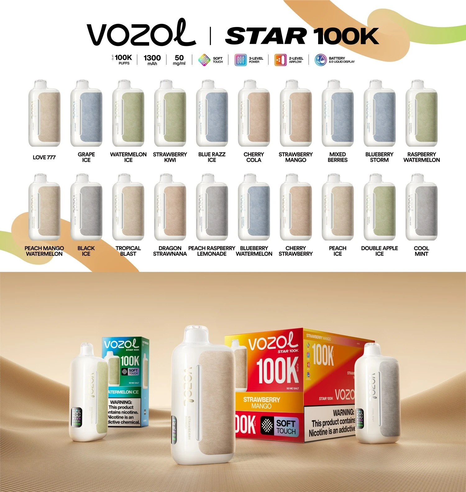 VOZOL STAR 100000 Disposable Vape flavor options